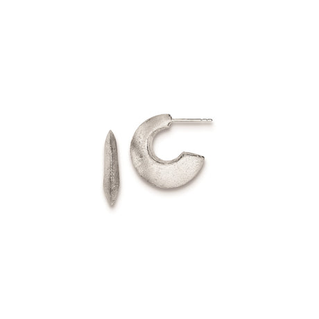 Sterling Silver Hoop Earrings, Crescent Style with Textured Finish, Lightweight Modern Design