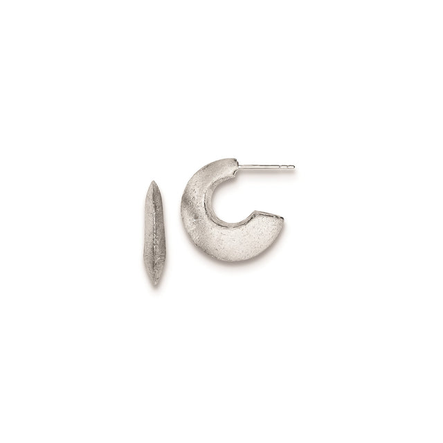 Sterling Silver Hoop Earrings, Crescent Style with Textured Finish, Lightweight Modern Design