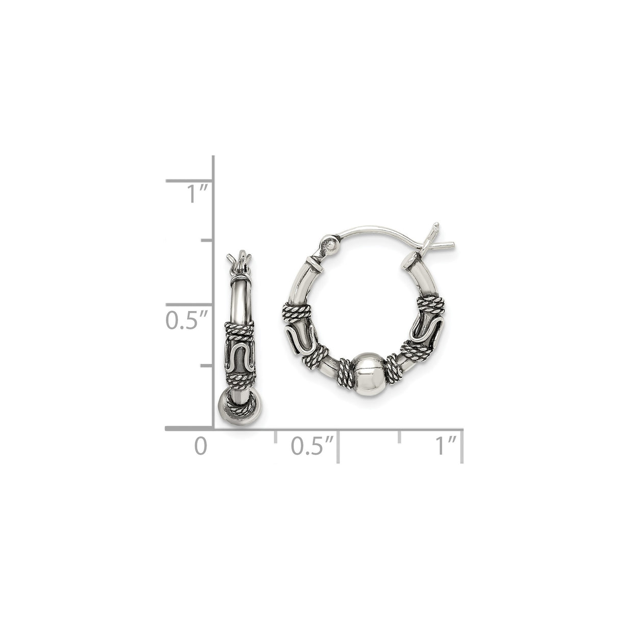 Sterling Silver Hoop Earrings with Rope Detailing, Oxidized Finish, Tribal Boho Style