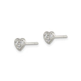 Sterling Silver Heart Stud Earrings with Clear Cubic Zirconia, Minimalist Romantic Design