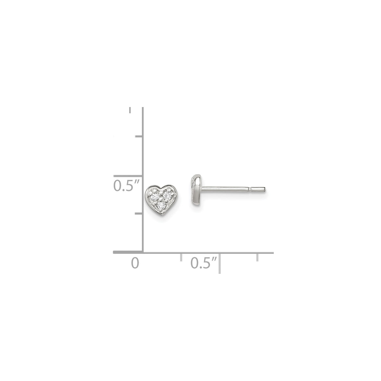 Sterling Silver Heart Stud Earrings with Clear Cubic Zirconia, Minimalist Romantic Design