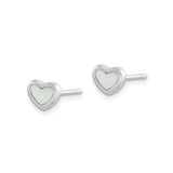 Sterling Silver Heart Shaped Stud Earrings with Mother of Pearl Inlay, Minimalist Romantic Design