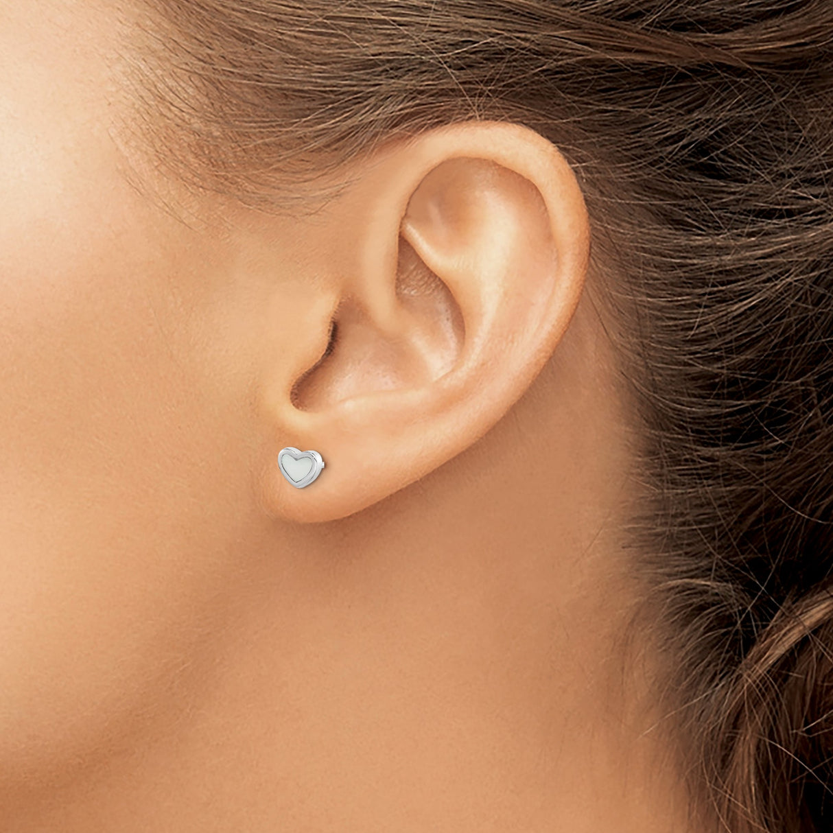 Sterling Silver Heart Shaped Stud Earrings with Mother of Pearl Inlay, Minimalist Romantic Design