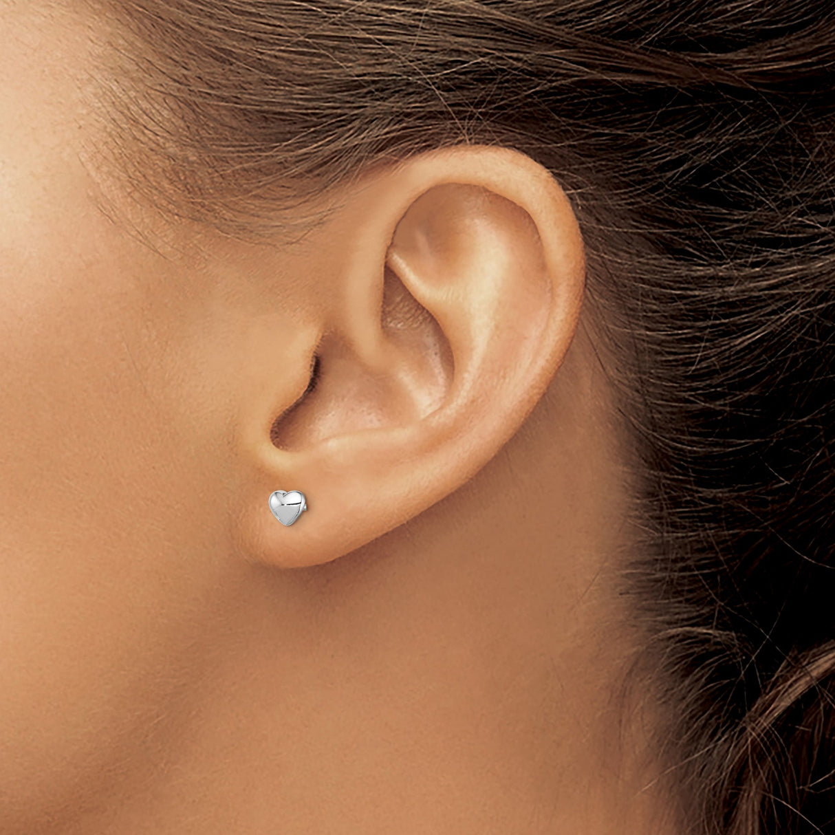 Sterling Silver Heart Stud Earrings, Polished Minimalist Design for Women