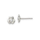 Sterling Silver Flower Stud Earrings with Cubic Zirconia Center, Dainty Floral Design