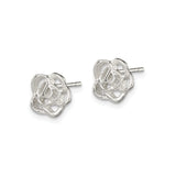Sterling Silver Rose Stud Earrings with Openwork Floral Design, Romantic Petal Motif