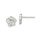 Sterling Silver Rose Stud Earrings with Openwork Floral Design, Romantic Petal Motif