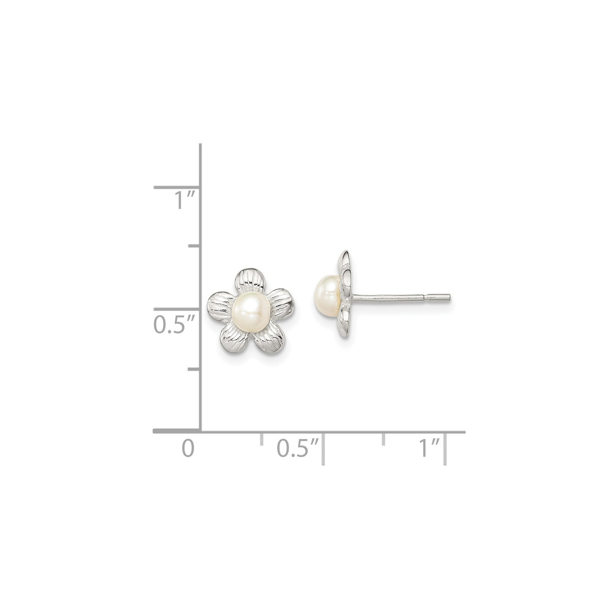 Sterling Silver Flower Stud Earrings with Simulated Pearl Center, Botanical Design for Women