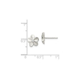 Sterling Silver Flower Stud Earrings with Cubic Zirconia Center, Five Petal Floral Design