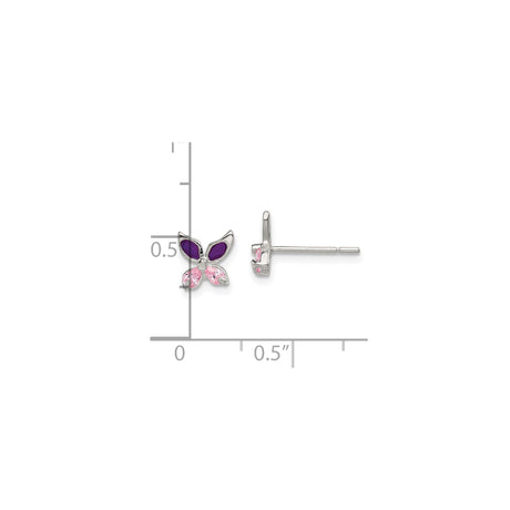 Sterling Silver Butterfly Stud Earrings with Cubic Zirconia and Enamel Accents