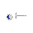 Sterling Silver Stud Earrings, Crescent Moon and Star Design with Blue Enamel Accent, Celestial Theme