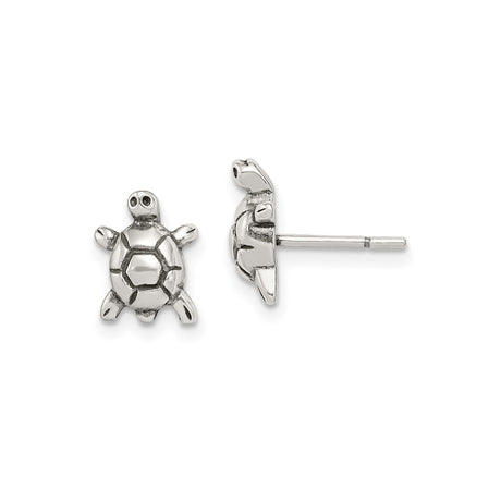 Sterling Silver Sea Turtle Stud Earrings, Detailed Ocean-Inspired Design for Women and Girls