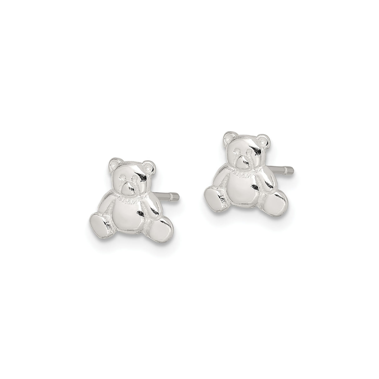 Sterling Silver Teddy Bear Stud Earrings Polished Finish