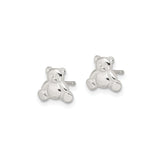 Sterling Silver Teddy Bear Stud Earrings Polished Finish