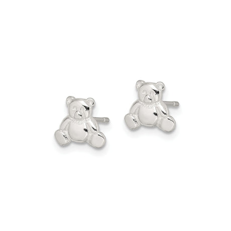 Sterling Silver Teddy Bear Stud Earrings Polished Finish