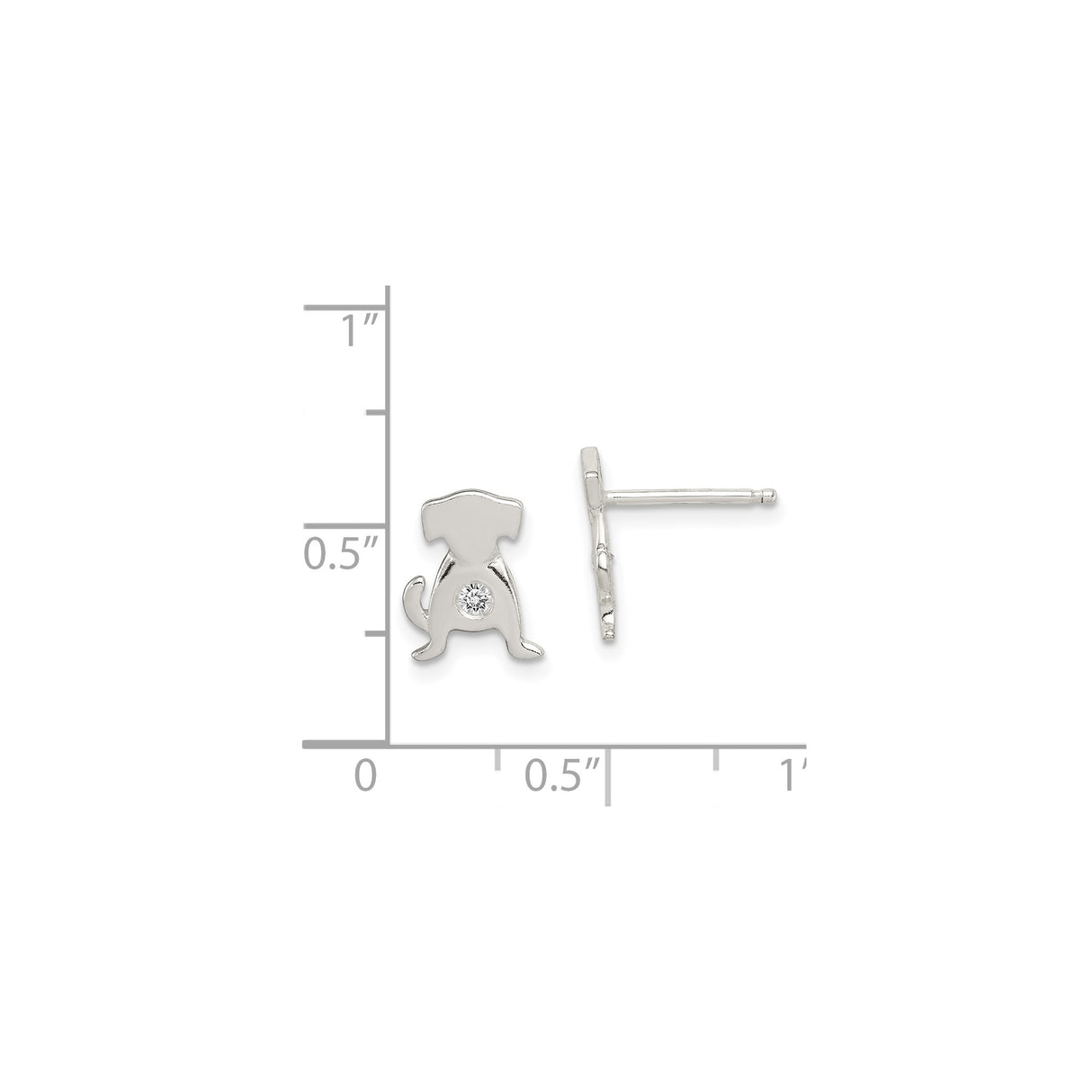 Sterling Silver Dog Shaped Stud Earrings with Cubic Zirconia, Puppy Silhouette Design