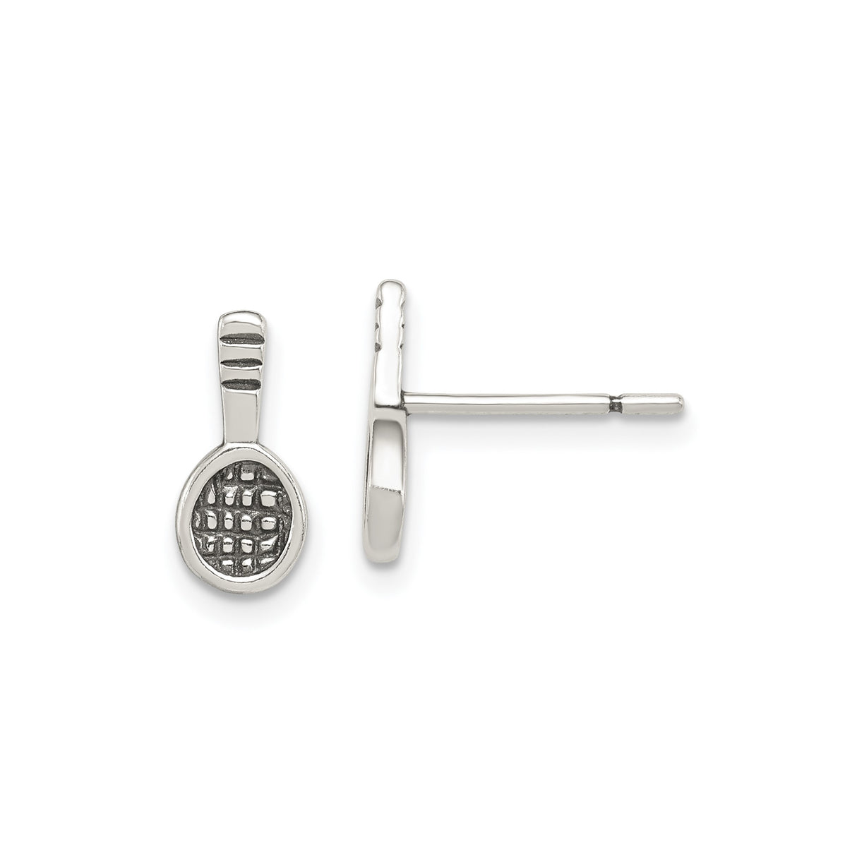 Sterling Silver Tennis Racket Stud Earrings for Women or Unisex Wear, Detailed Racket Design with String Pattern, Sporty Tennis Jewelry, Silver Athletic Accessory, Studs for Sports Enthusiasts