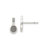 Sterling Silver Tennis Racket Stud Earrings for Women or Unisex Wear, Detailed Racket Design with String Pattern, Sporty Tennis Jewelry, Silver Athletic Accessory, Studs for Sports Enthusiasts