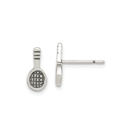 Sterling Silver Tennis Racket Stud Earrings for Women or Unisex Wear, Detailed Racket Design with String Pattern, Sporty Tennis Jewelry, Silver Athletic Accessory, Studs for Sports Enthusiasts