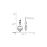 Sterling Silver Heart Dangle Earrings with Brushed Finish and Cut-Out Accents for Women