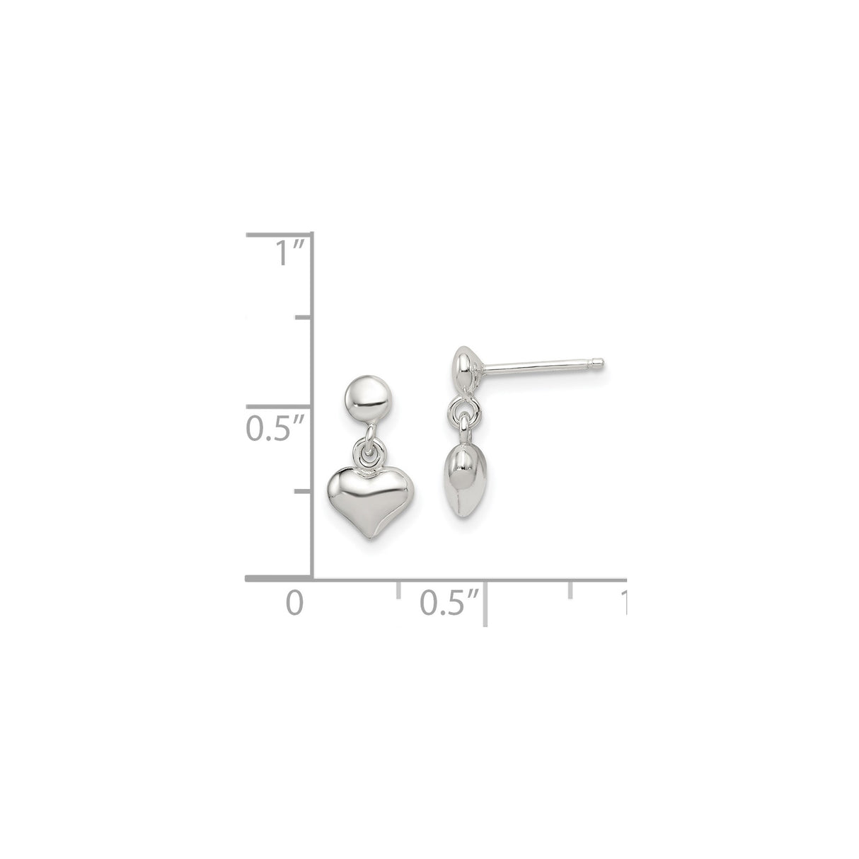 Sterling Silver Heart Dangle Earrings with Polished Puffed Charm, Romantic Minimalist Style