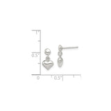 Sterling Silver Heart Dangle Earrings with Polished Puffed Charm, Romantic Minimalist Style