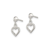 Sterling Silver Heart Dangle Stud Earrings with Open Heart Charms, Minimalist Jewelry for Women