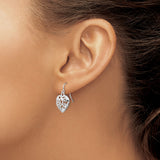 Sterling Silver Heart Dangle Earrings with Openwork Filigree Scroll Design for Women