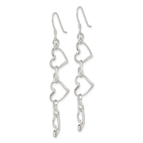 Sterling Silver Dangle Earrings with Cascading Linked Heart Design for Women