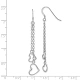 Sterling Silver Dangle Earrings with Double Open Heart Charms on Chain Drops