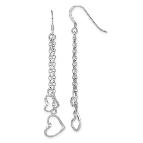 Sterling Silver Dangle Earrings with Double Open Heart Charms on Chain Drops