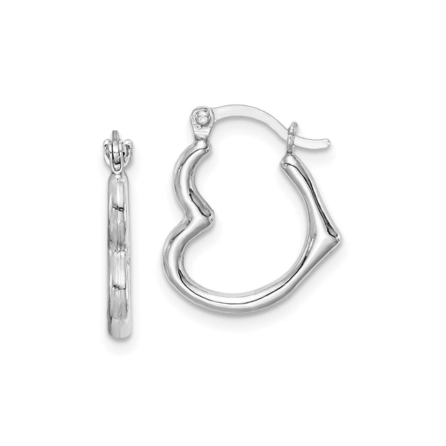 Sterling Silver Heart Shaped Hoop Earrings, Smooth Polished Finish, Modern Romantic Style for Women
