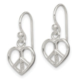Peace Symbol Heart Shaped Shepherd Hook Dangle Earrings Charm Pendant in Real 925 Sterling Silver