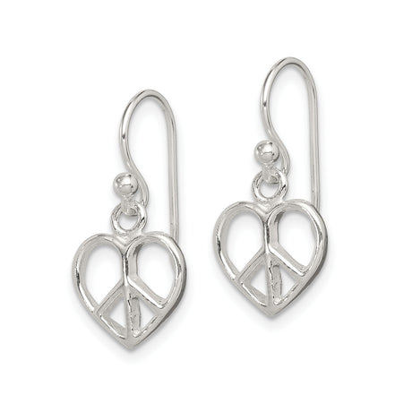 Sterling Silver Dangle Earrings with Heart Peace Sign Charms, Openwork Boho Style