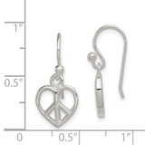 Peace Symbol Heart Shaped Shepherd Hook Dangle Earrings Charm Pendant in Real 925 Sterling Silver