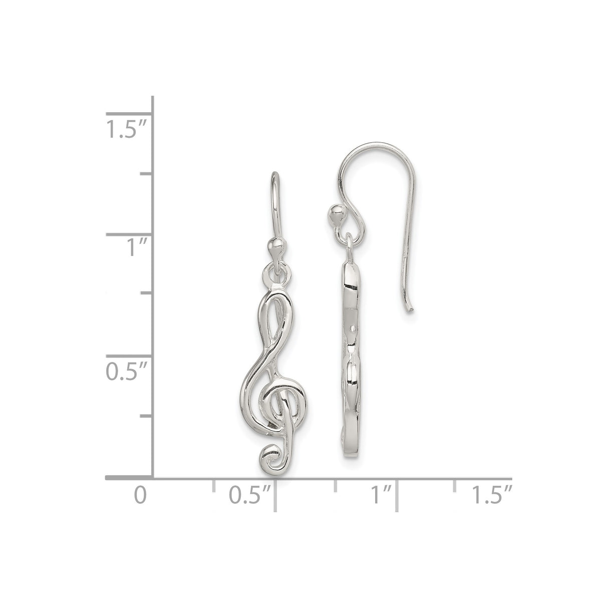 Sterling Silver Dangle Earrings, Treble Clef Musical Note Design for Women
