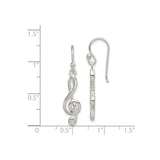 Sterling Silver Dangle Earrings, Treble Clef Musical Note Design for Women