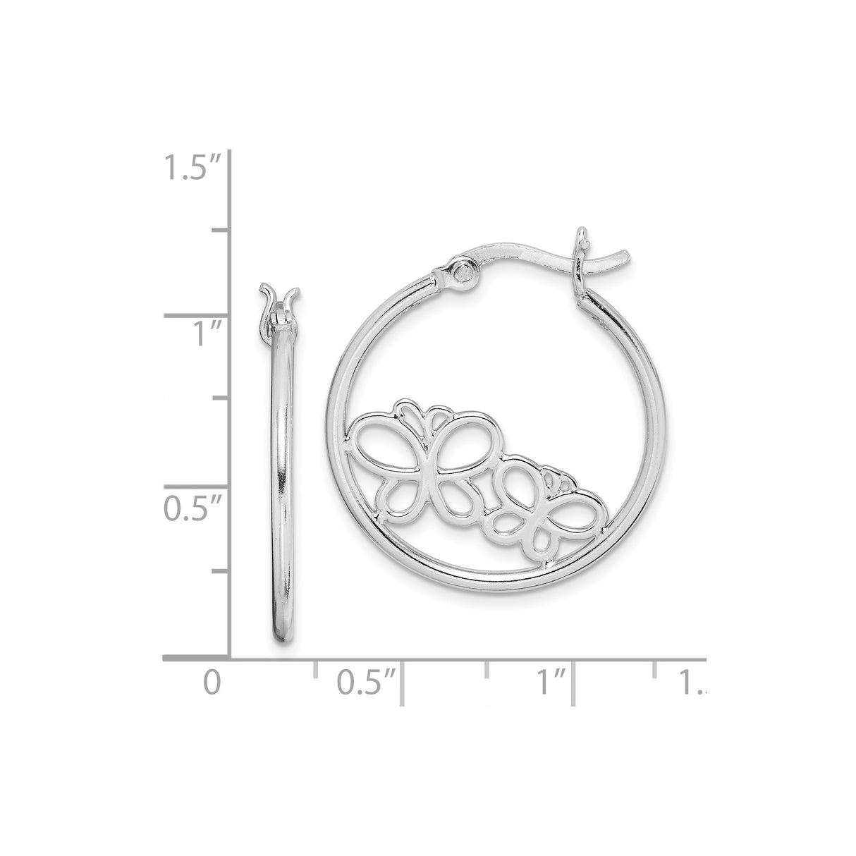 Sterling Silver Butterfly Hoop Earrings with Openwork Design, Lightweight Nature-Inspired Jewelry