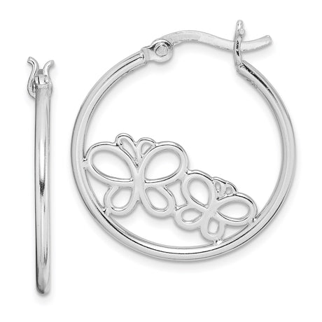 Sterling Silver Butterfly Hoop Earrings with Openwork Design, Lightweight Nature-Inspired Jewelry