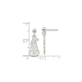 Sterling Silver Snowman Dangle Earrings with Santa Hat Holiday Design