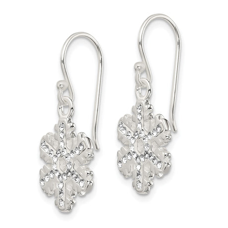 Sterling Silver Snowflake Dangle Earrings with Sparkling Crystals, Winter Holiday Jewelry for Women