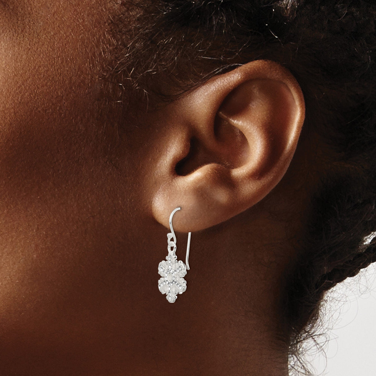 Sterling Silver Snowflake Dangle Earrings with Sparkling Crystals, Winter Holiday Jewelry for Women