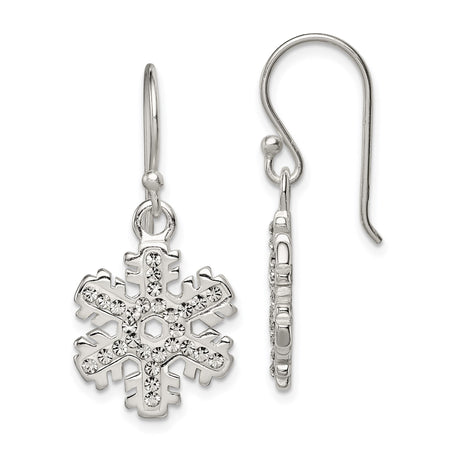 Sterling Silver Snowflake Dangle Earrings with Sparkling Crystals, Winter Holiday Jewelry for Women