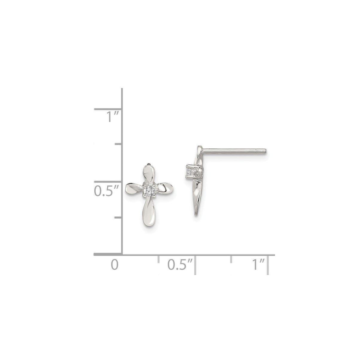 Sterling Silver Cross Pendant with Cubic Zirconia Accents and Rounded Edge Design