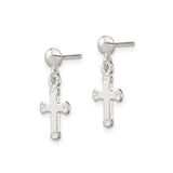 Sterling Silver Budded Cross Dangle Earrings, Polished Finish, Spiritual Minimalist Design
