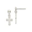Sterling Silver Budded Cross Dangle Earrings, Polished Finish, Spiritual Minimalist Design