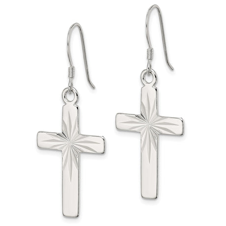 Sterling Silver Cross Dangle Earrings, Polished Latin Design, Minimalist Spiritual Jewelry