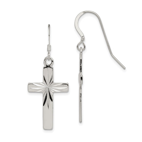 Sterling Silver Cross Dangle Earrings, Polished Latin Design, Minimalist Spiritual Jewelry