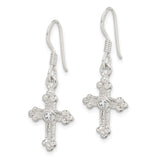 Sterling Silver Cross Dangle Earrings with Cubic Zirconia, Textured Budded Design