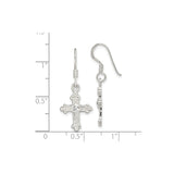 Sterling Silver Cross Dangle Earrings with Cubic Zirconia, Textured Budded Design